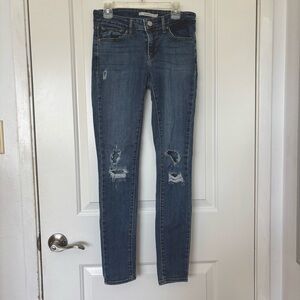 Levi’s 711 Skinny Stretch Distressed Jeans Medium Wash Blue Size L 25 x W 30